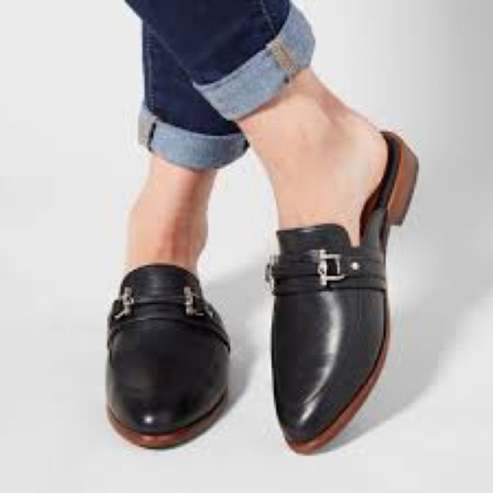 Ariat Black Leather Slip-On Mules with Silver Buckle